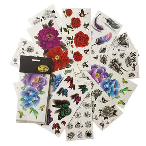 Bright Colorful 3D Flower Temporary Tattoo  (Pack of 12 Sheets)