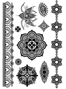 Mandala Mehndi Henna Temporary Tattoos Black