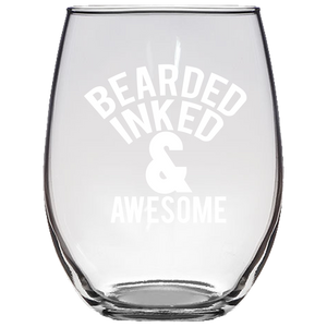 Bearded Inked & Awesome Stemless Wine Glass Laser Etched