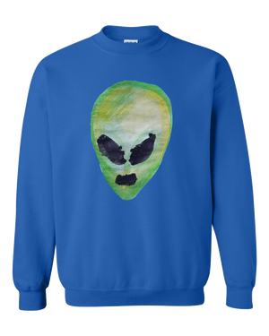 Alien Face Color Adult Crewneck Sweat Shirt