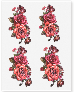 Twin Red Rose Flower Temporary Tattoos (4 in 1sheet)