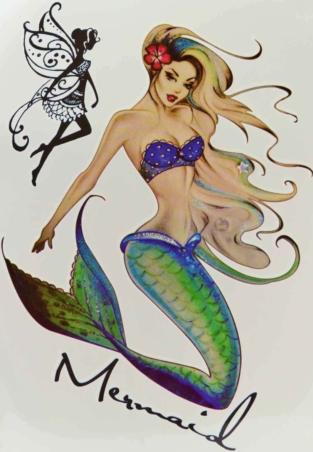 Vintage Mermaid Temporary Fairy Tattoo Rockabilly Pin Up