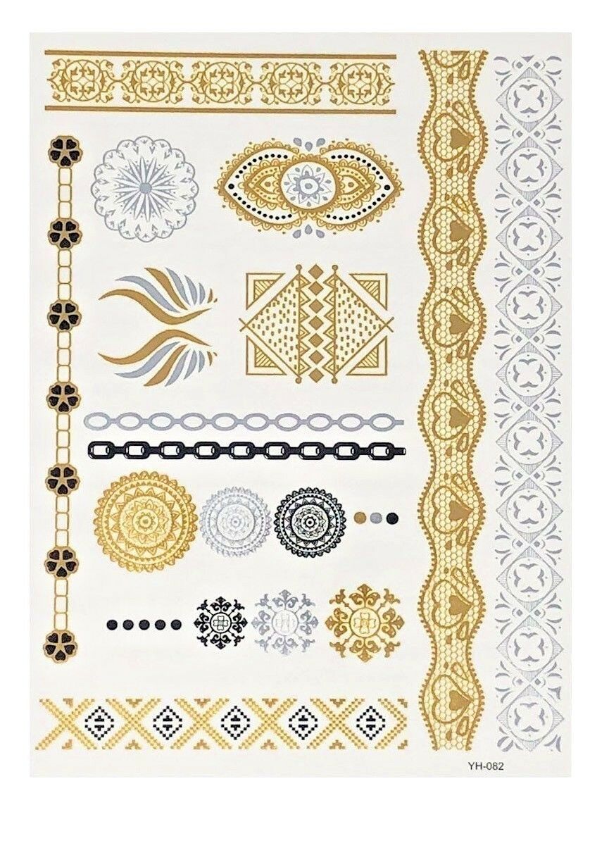 Henna-inspired Metallic Temporary Tattoos Mandala Tattoo Gold Silver Black