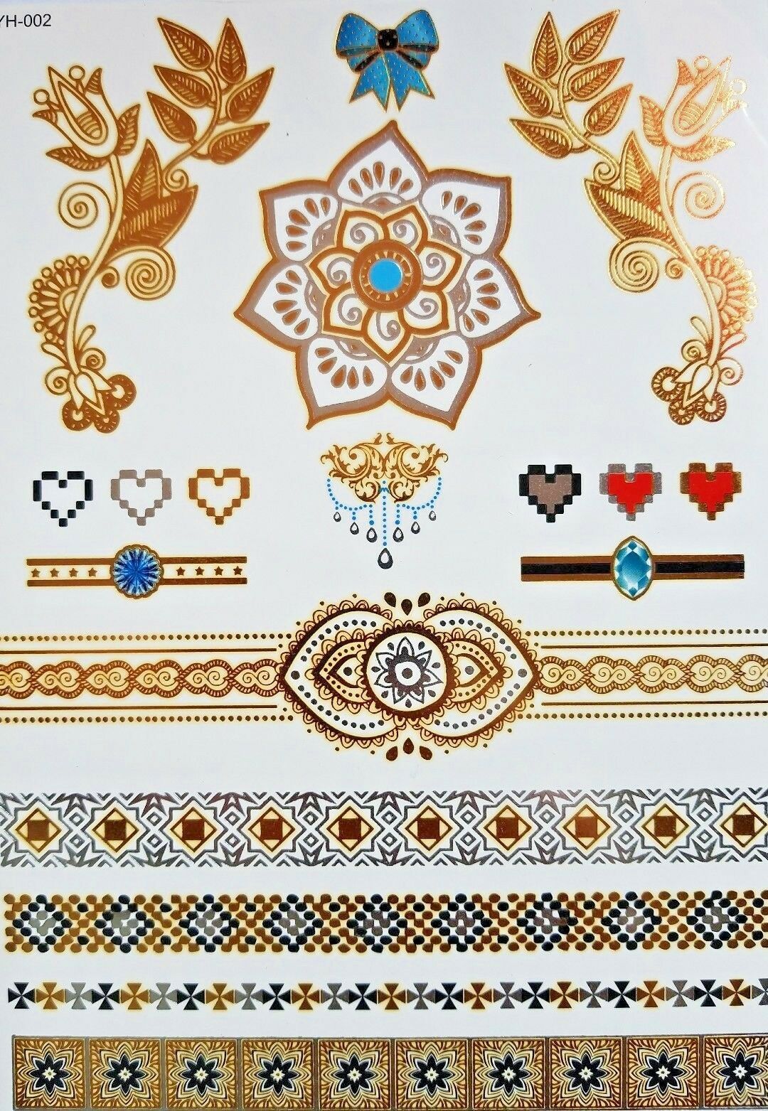 Premium Quality Metallic Temporary Tattoos Mandala Bracelets Armbands Hearts