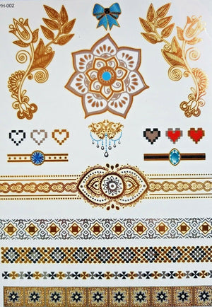 Premium Quality Metallic Temporary Tattoos Mandala Bracelets Armbands Hearts