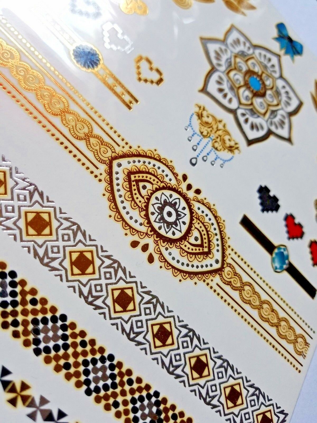 Premium Quality Metallic Temporary Tattoos Mandala Bracelets Armbands Hearts