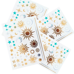 Set of 4 Metallic Temporary Tattoos in Gold Silver and Turquoise