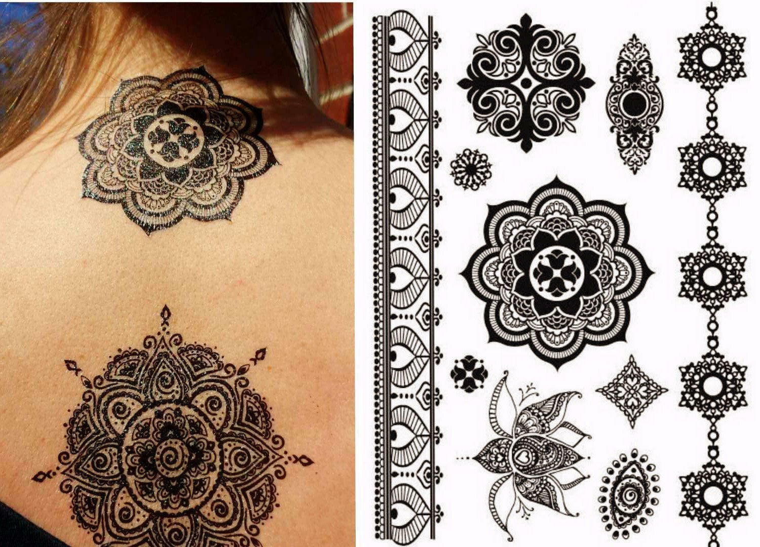 Mandala Tattoo - Lotus Flower Tattoo Henna inspired - Easy to Apply - Waterproof