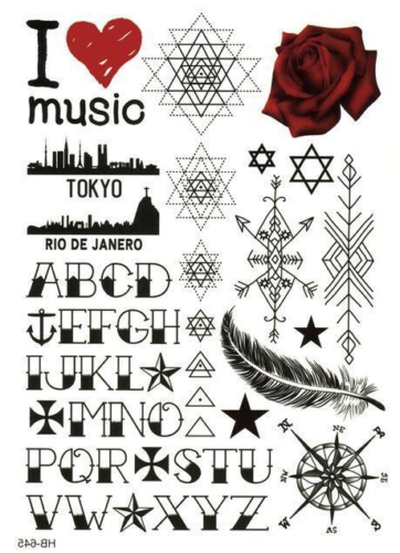 Feather & Hand Lettering Temporary Tattoo Black Compass Tattoo