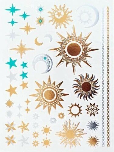 Set of 4 Metallic Temporary Tattoos in Gold Silver and Turquoise