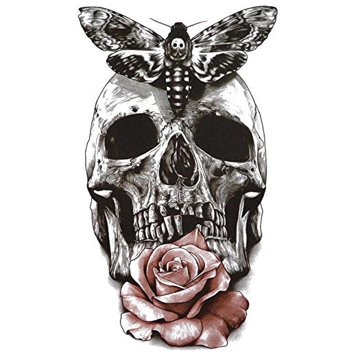 Large Skull Rose Temporary Tattoo