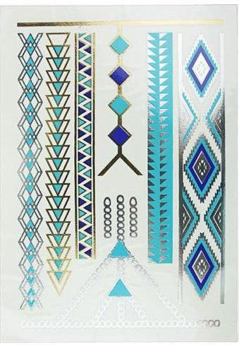 Metallic  Turquoise Gold and Silver Temporary Tattoo