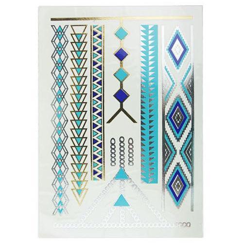 Metallic  Turquoise Gold and Silver Temporary Tattoo