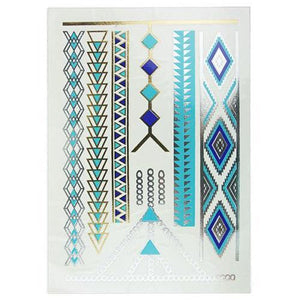 Metallic  Turquoise Gold and Silver Temporary Tattoo