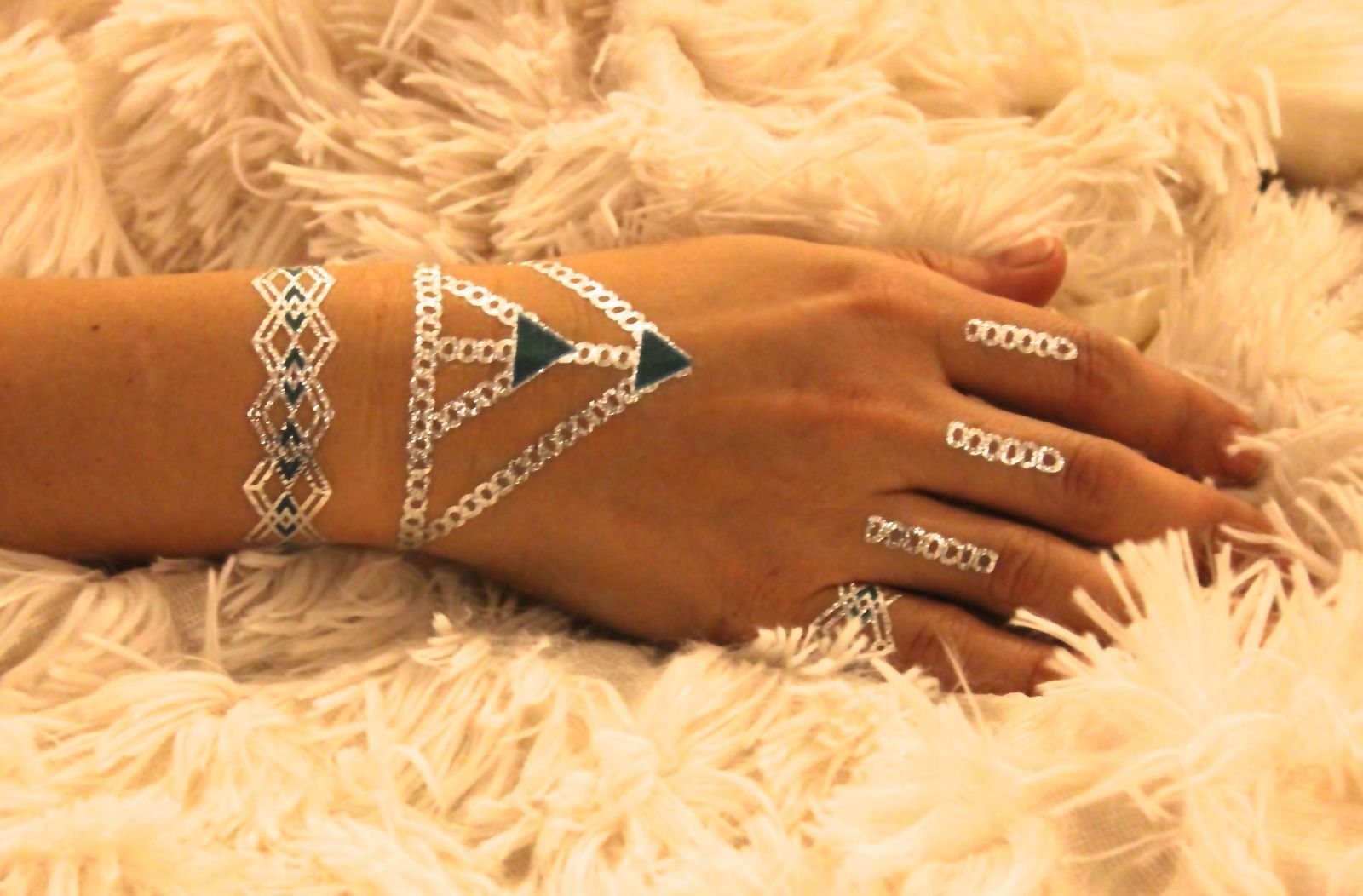 Metallic  Turquoise Gold and Silver Temporary Tattoo